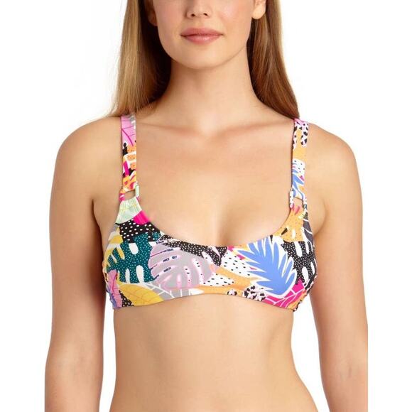 California Waves Playful Tropical Print Bralette Bikini Top - L - Picture 1 of 5